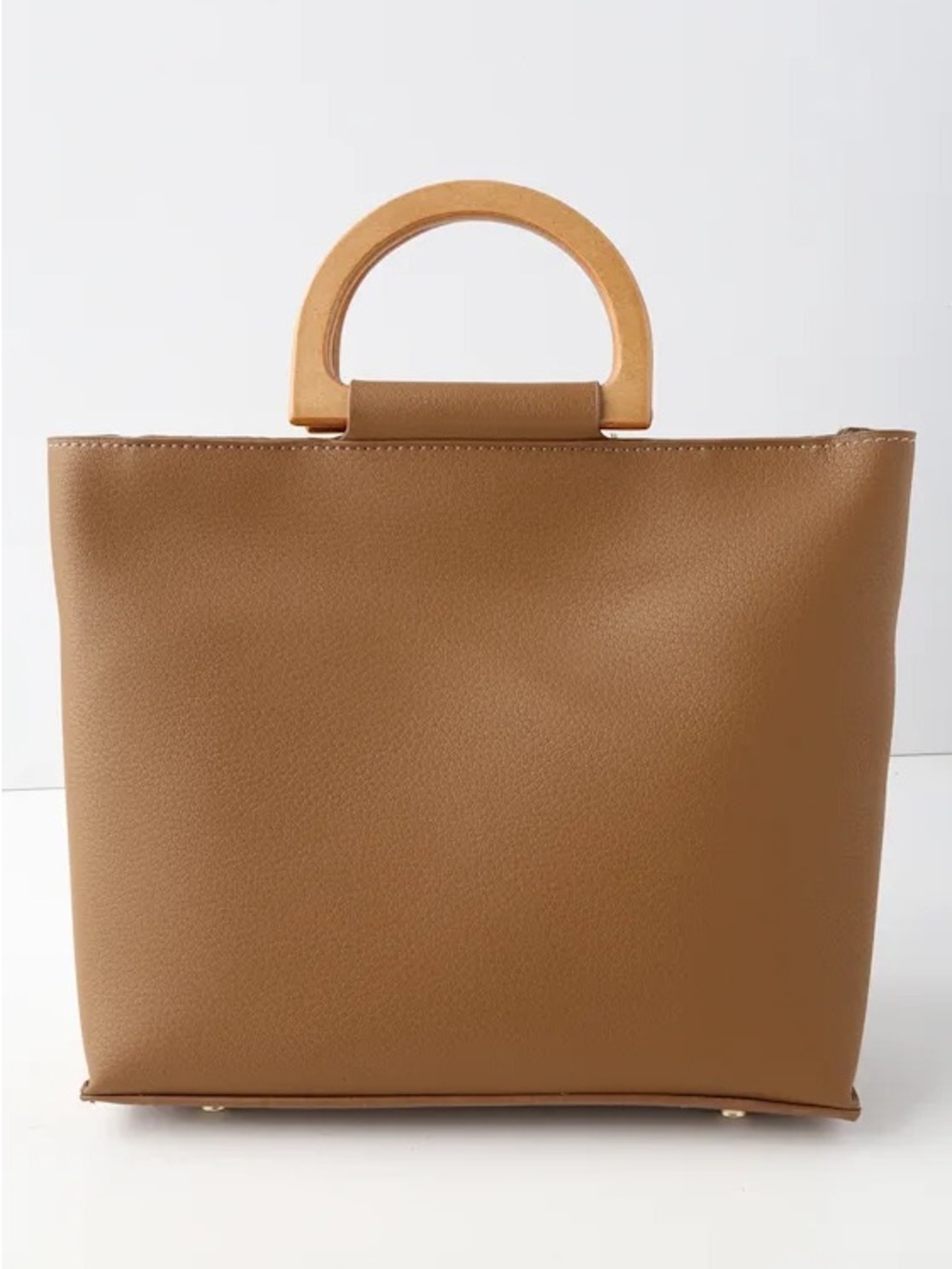 Brown purse with wooden tote handles